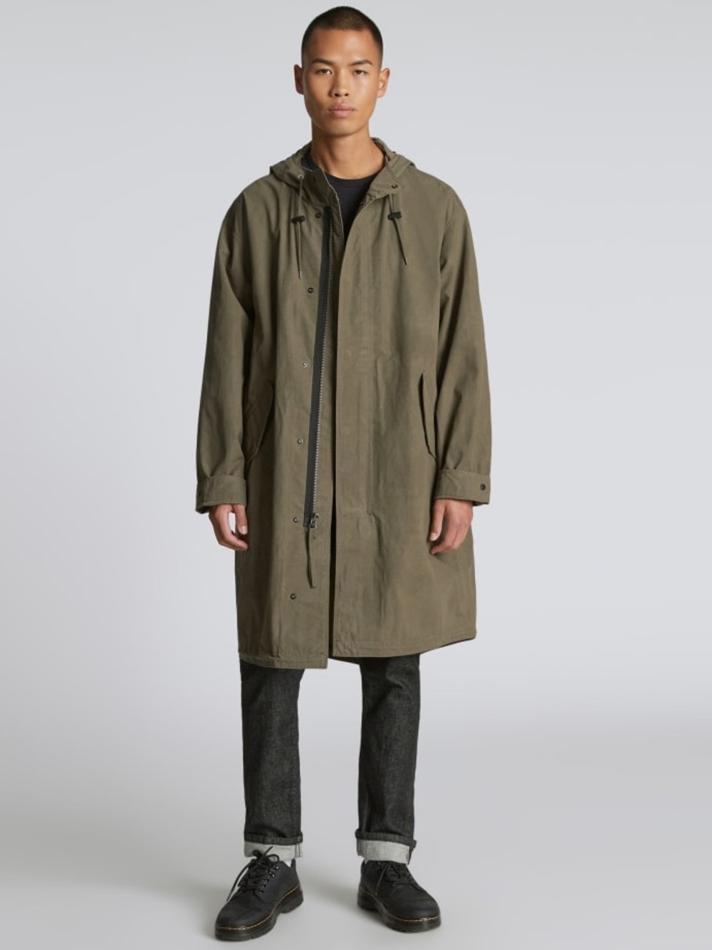 Everlane Men’s The Waxed Cotton Parka Coat Jacket Long Trench Khaki Army Green L